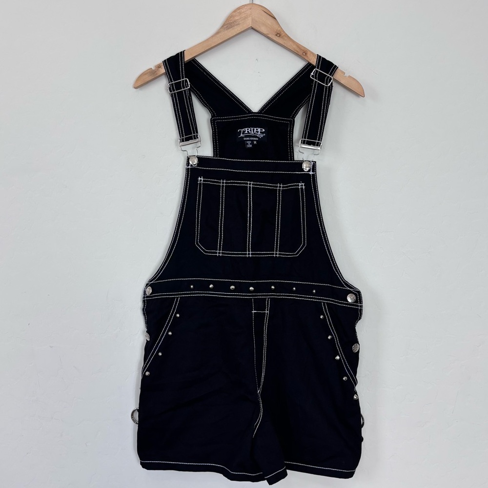 Y2K Tripp NYC Black Studded Shortalls Overalls Whimsigoth Goth Grunge Punk Emo